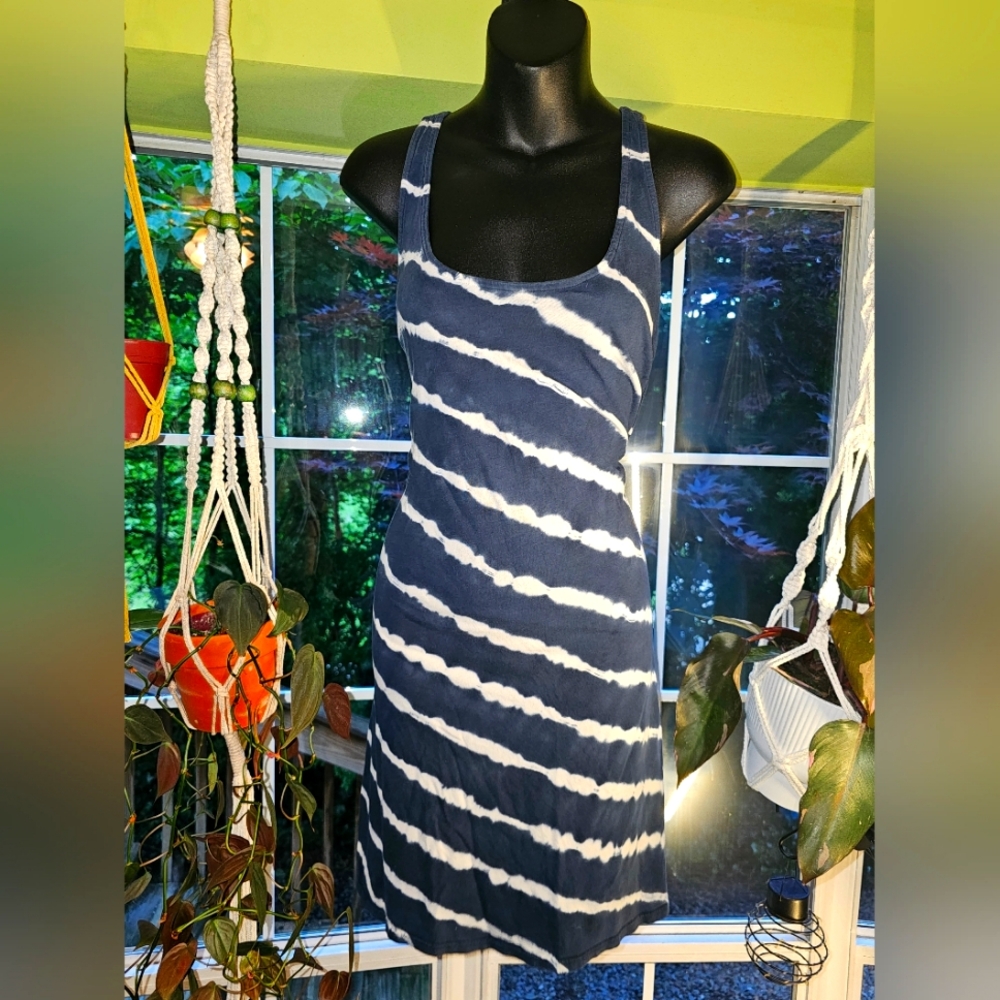 Blue and white striped flowy dress